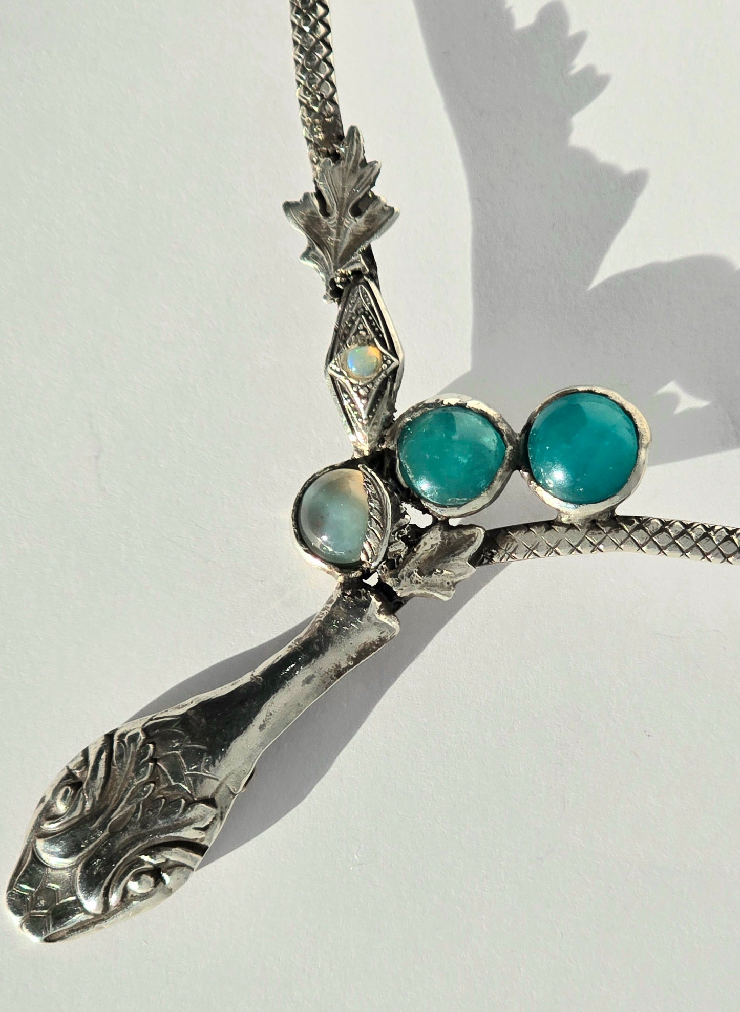 Apatite Snakehead and Flowers Necklace