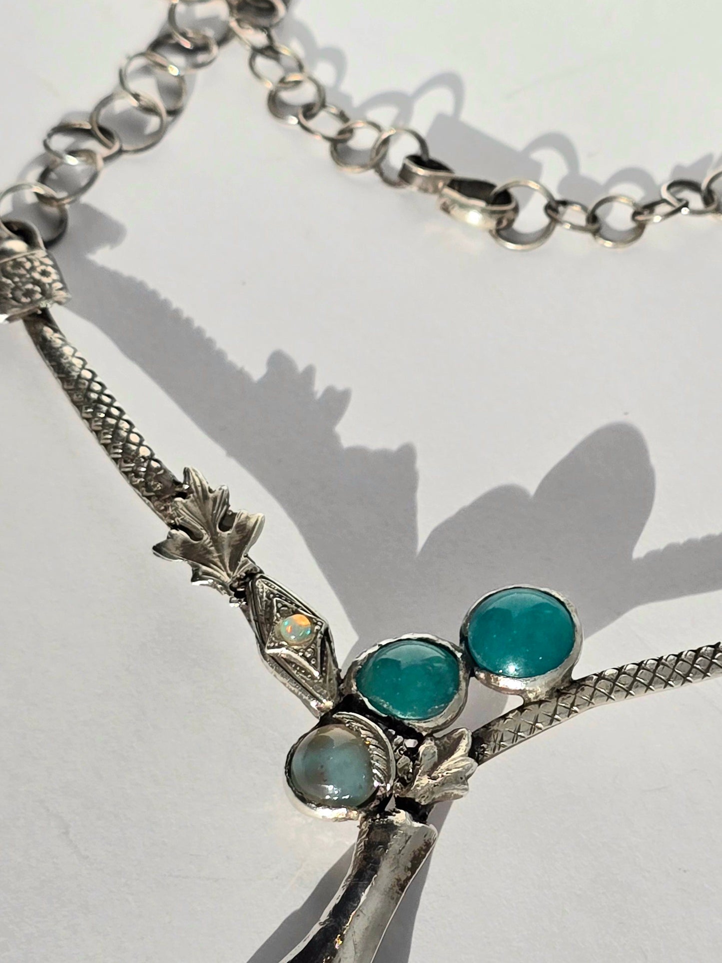 Apatite Snakehead and Flowers Necklace