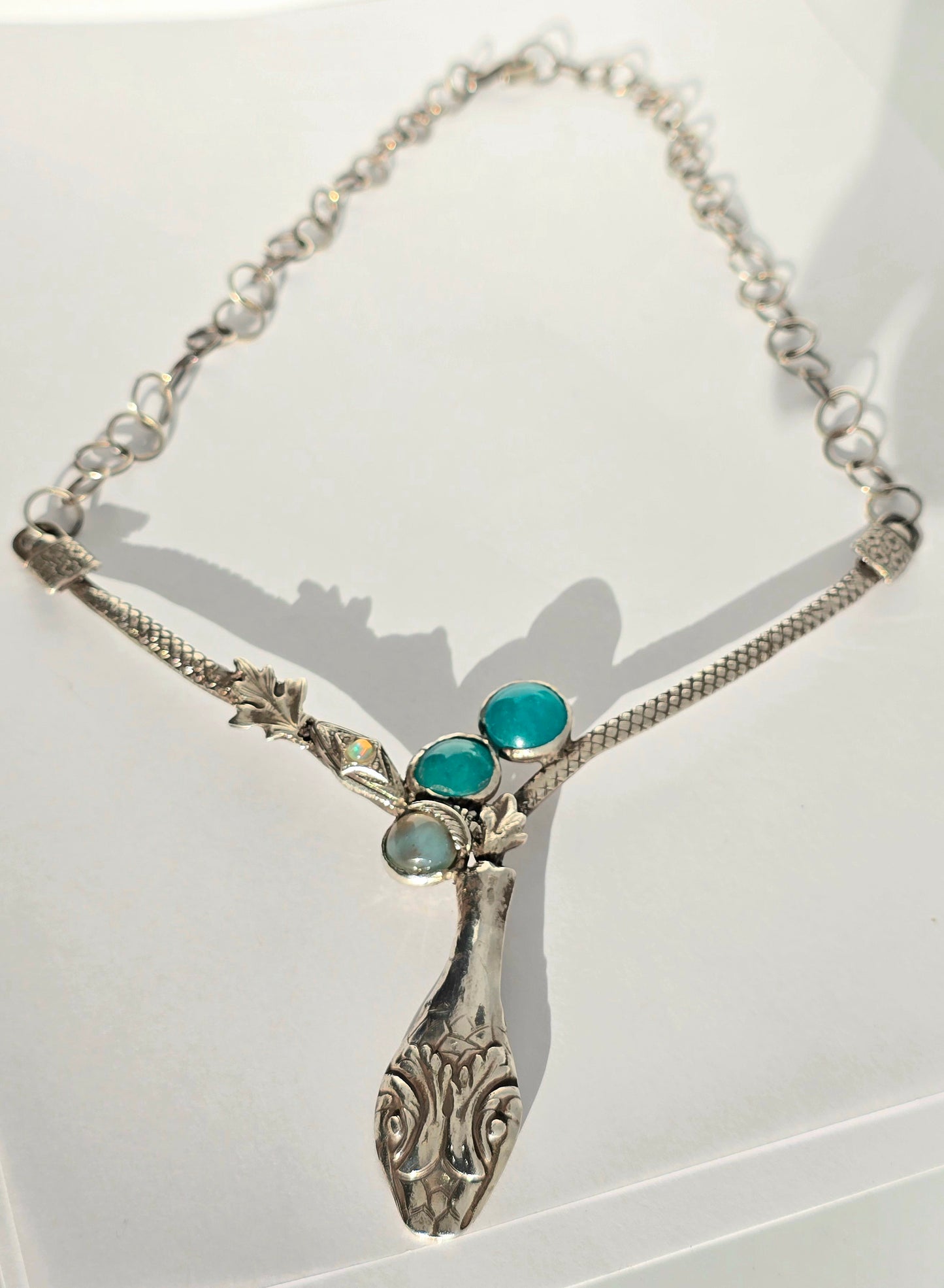 Apatite Snakehead and Flowers Necklace