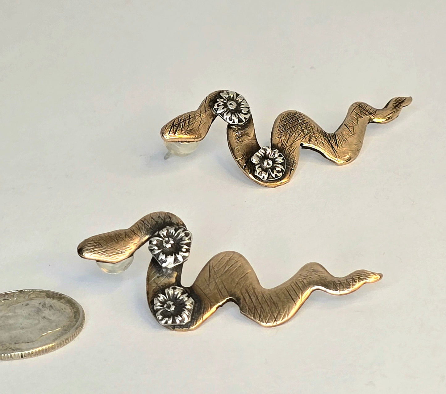 Bronze Flora Fauna Snake Earrings