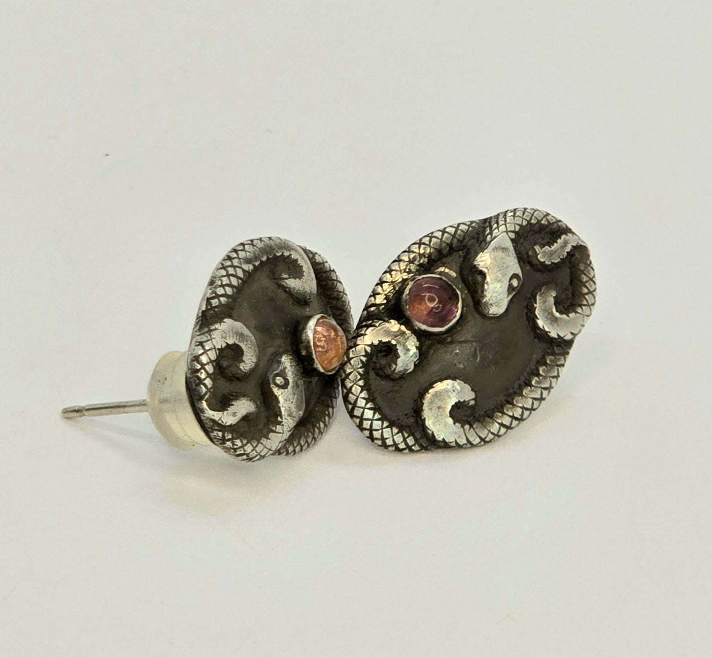 Pink Tourmaline Snake Button Earrings