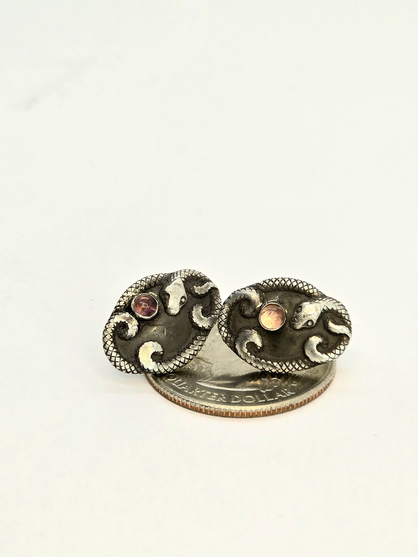 Pink Tourmaline Snake Button Earrings