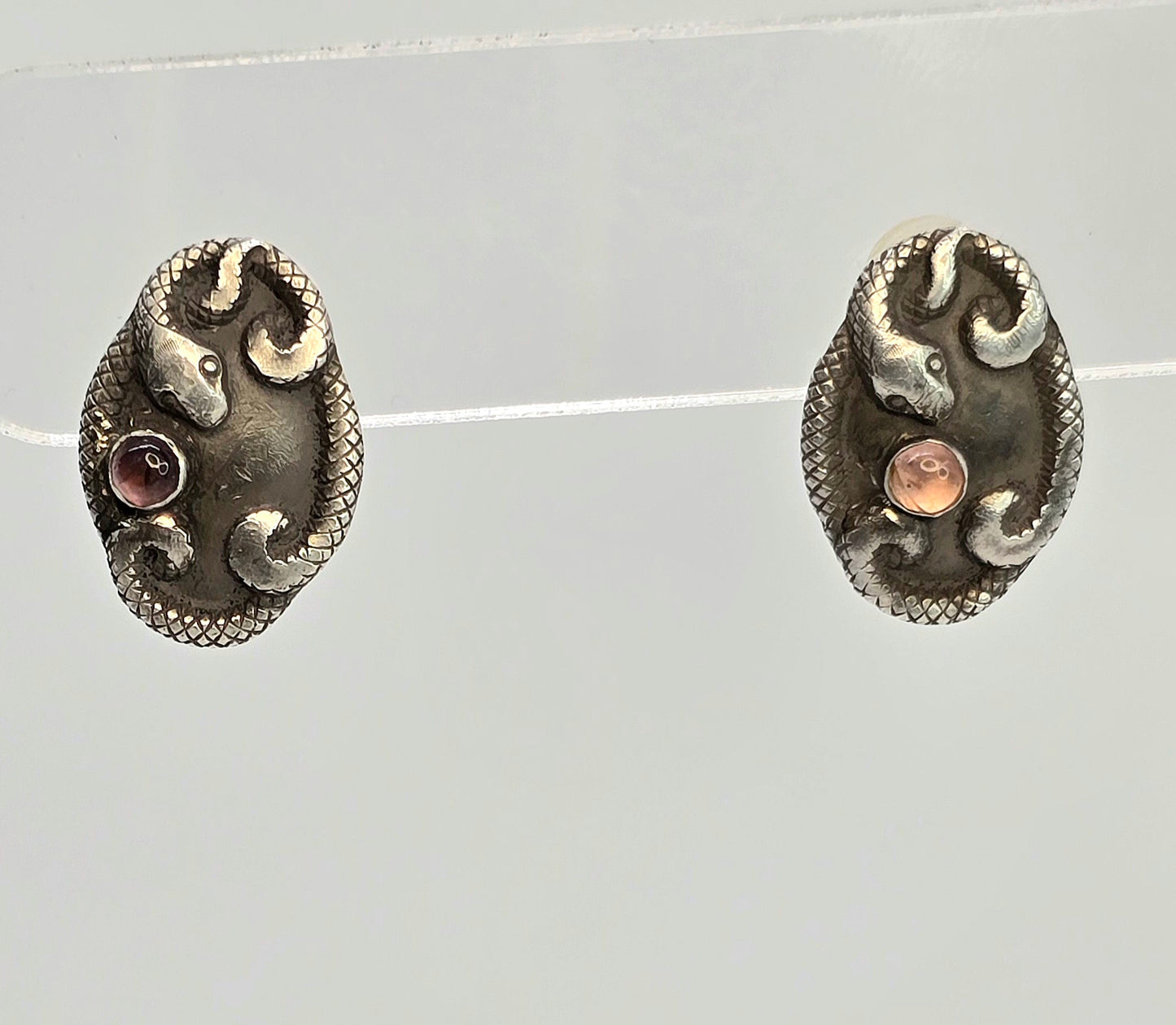 Pink Tourmaline Snake Button Earrings