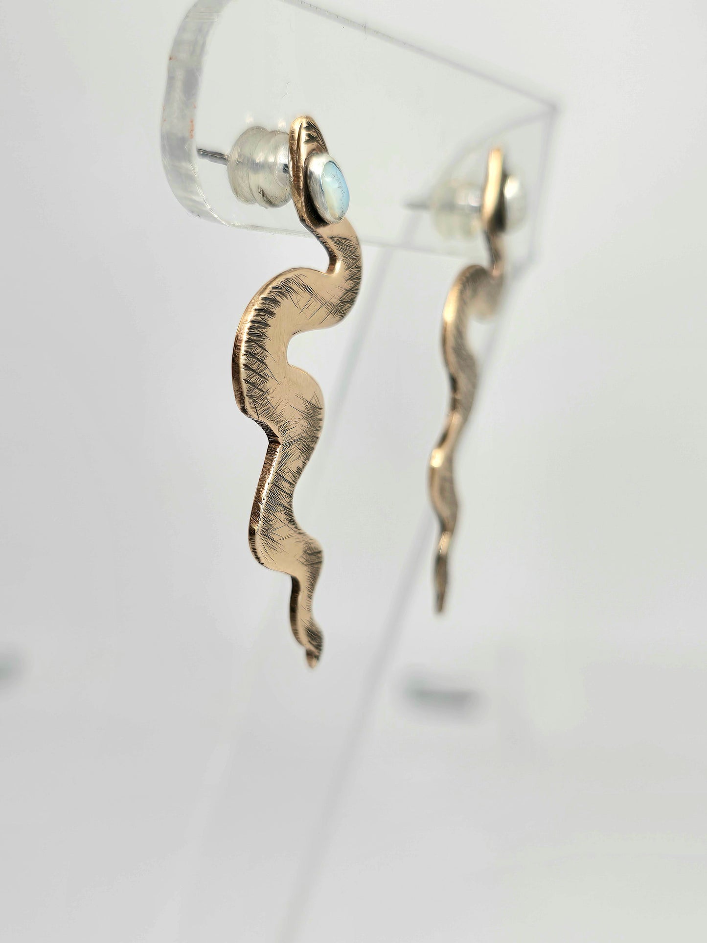 Bronze Snake 2 Opal Earrings