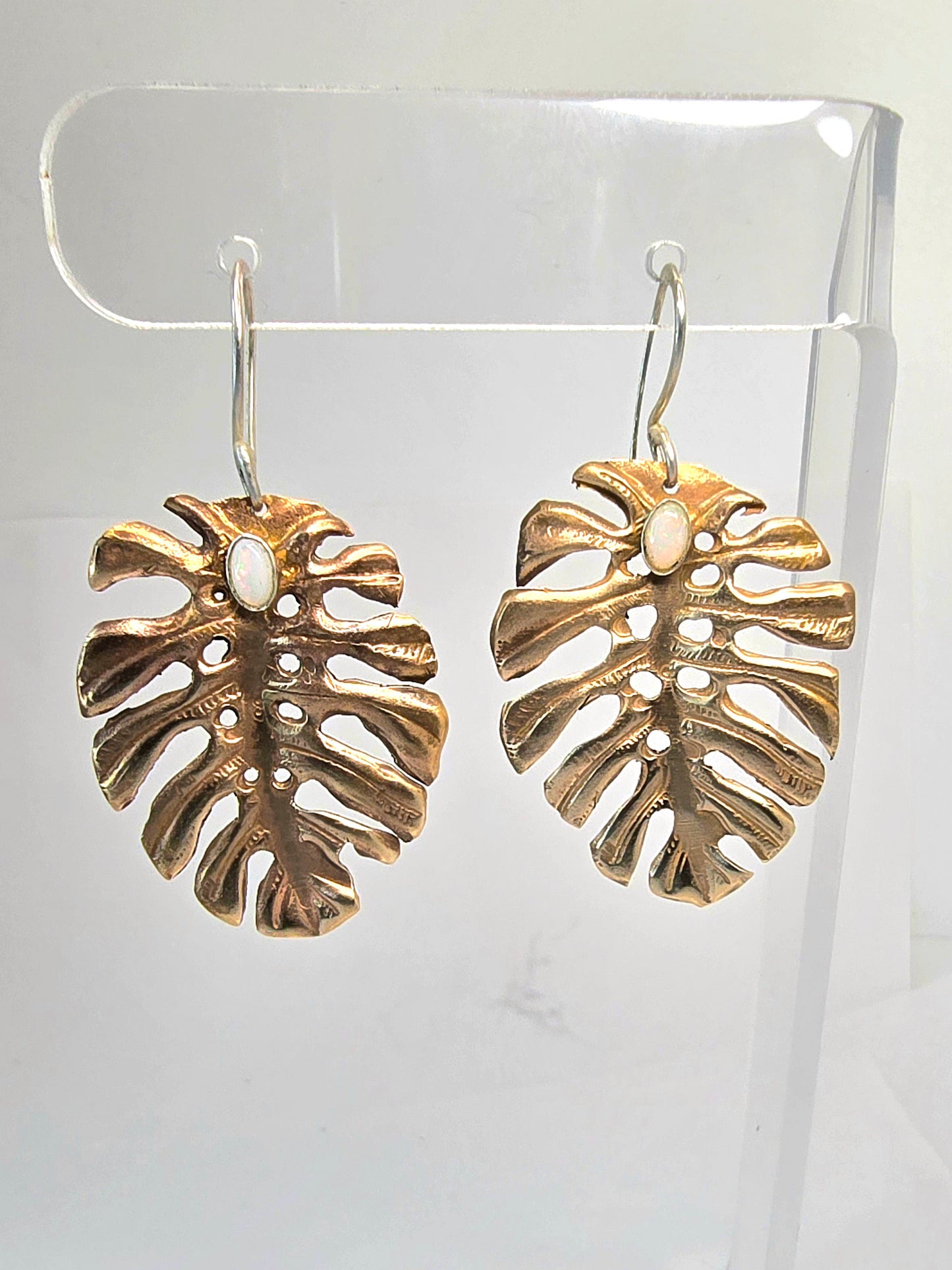 Monstera Leaves and Opal Earrings