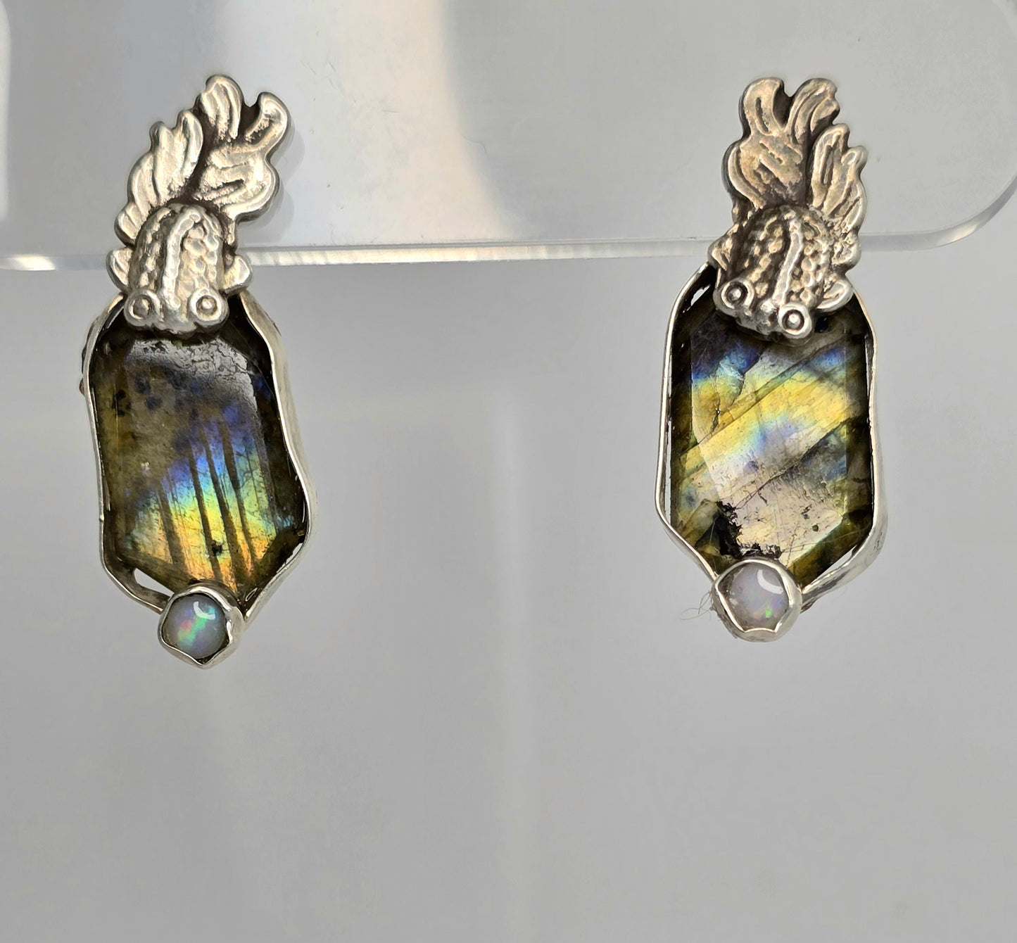 Labradorite Shield and Opal Earrings - Goldfish