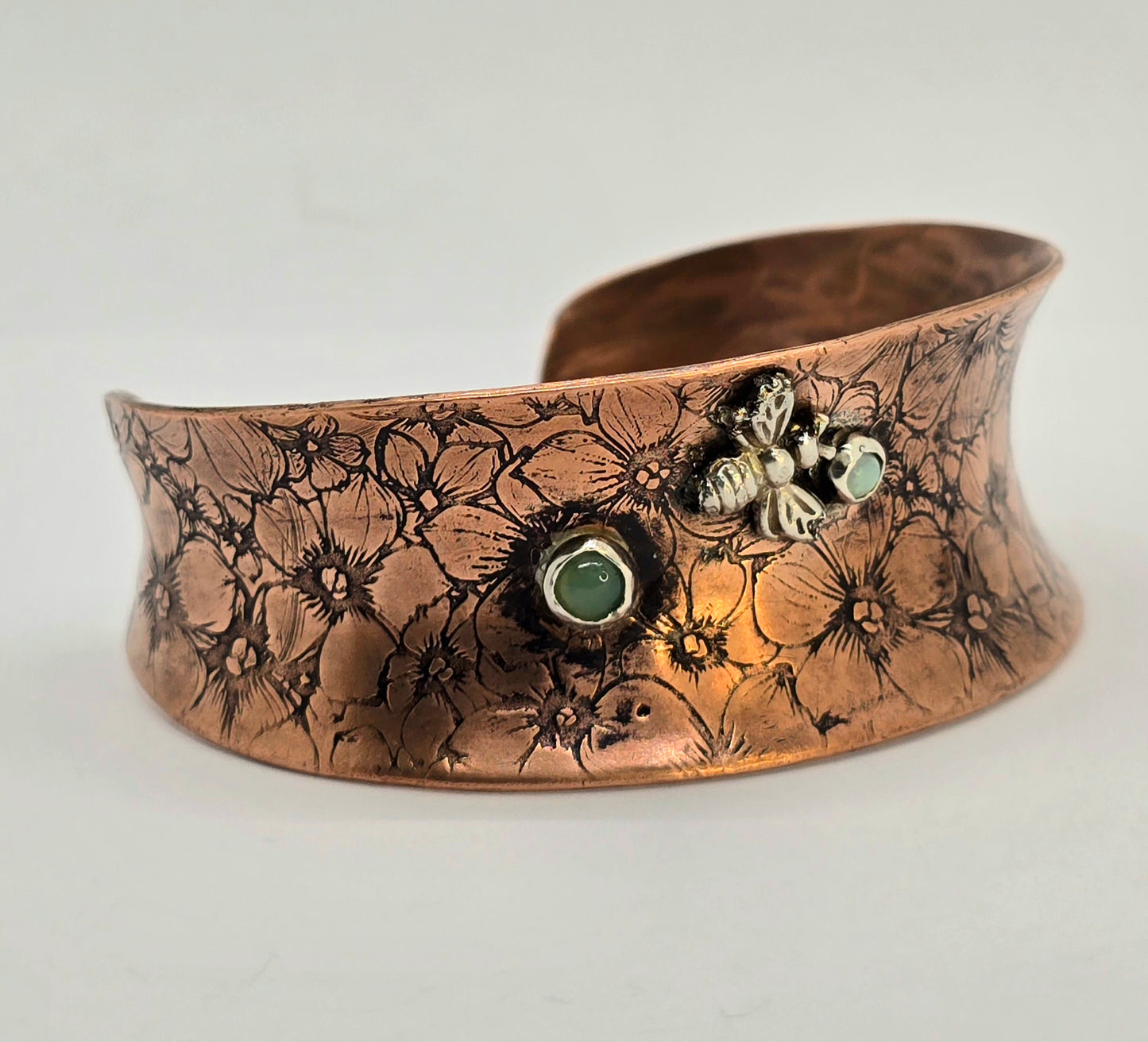 Copper Floral and Bee Cuff Bracelet