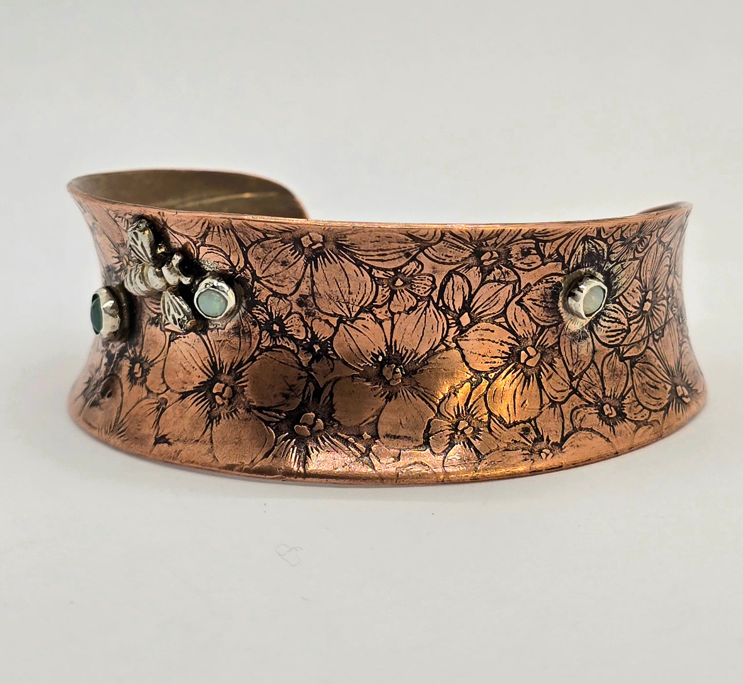 Copper Floral and Bee Cuff Bracelet