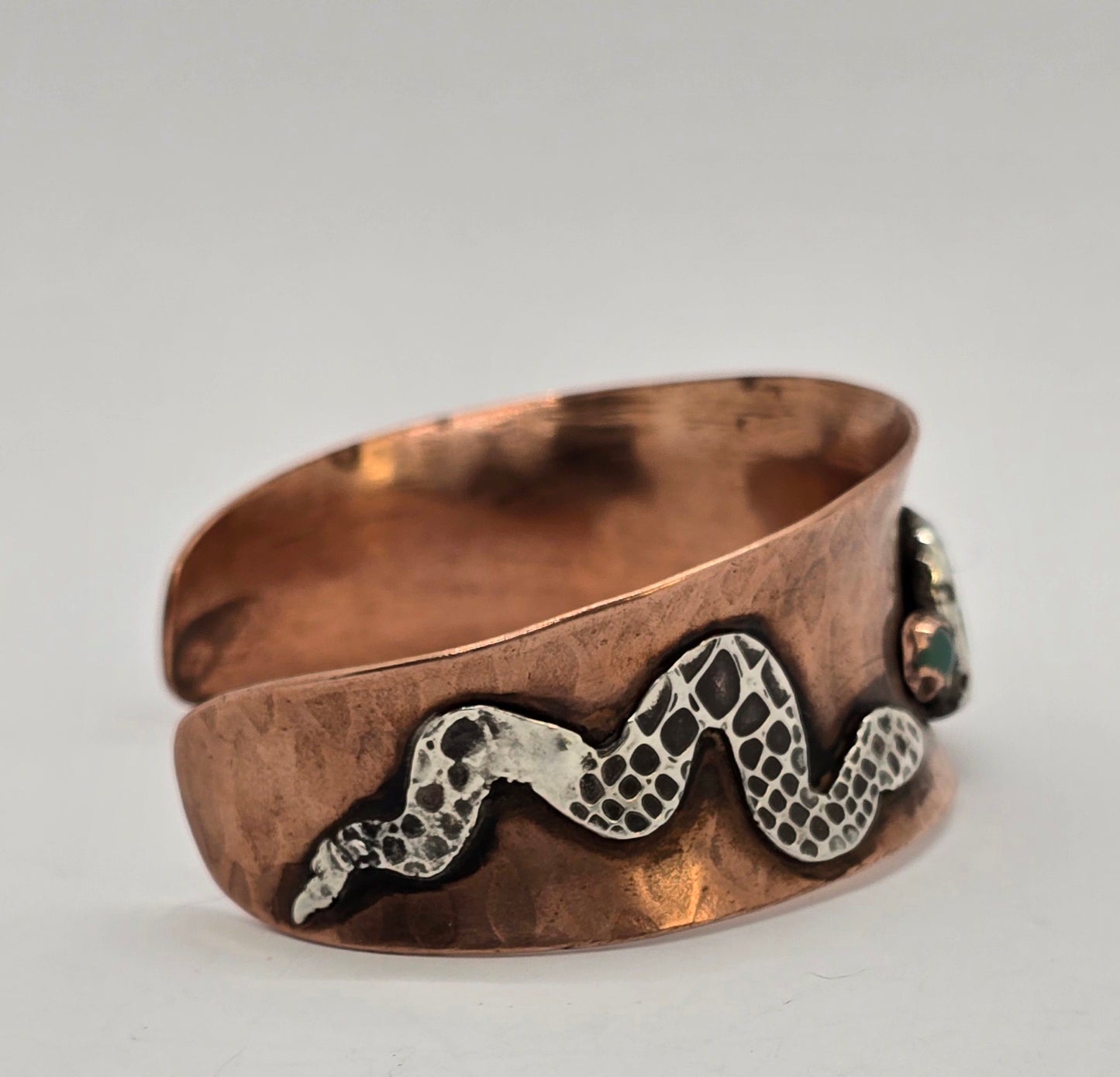 Copper Snake and Green Turquoise Cuff Bracelet