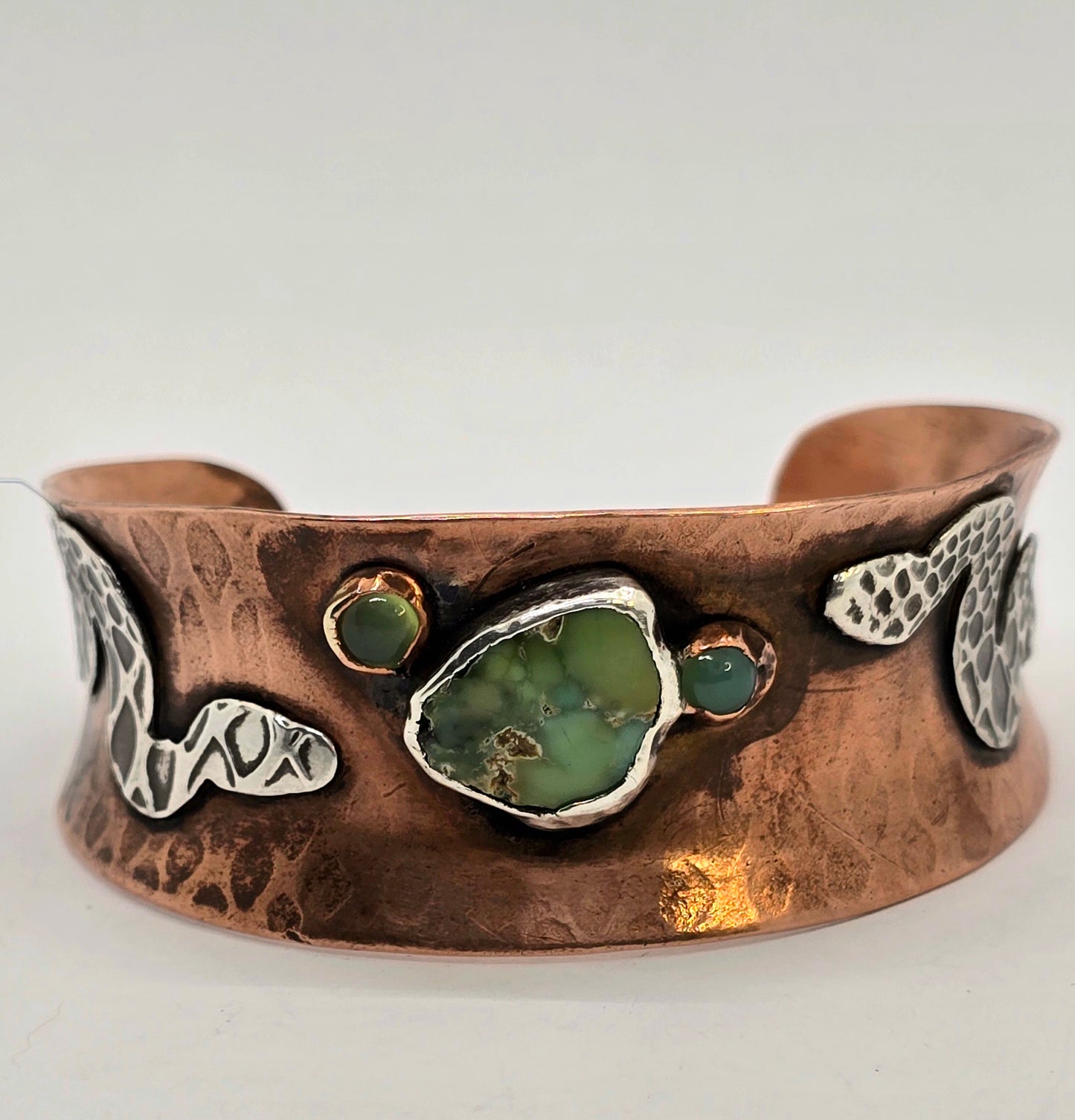 Copper Snake and Green Turquoise Cuff Bracelet