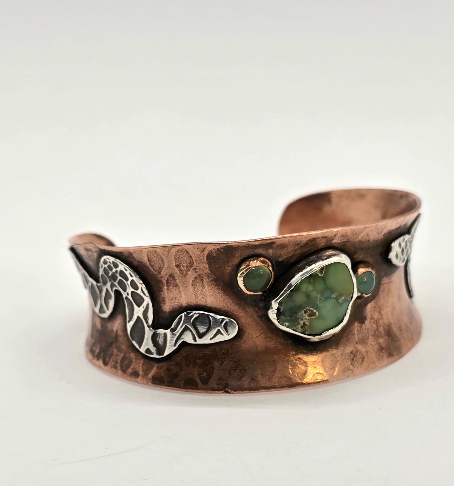 Copper Snake and Green Turquoise Cuff Bracelet