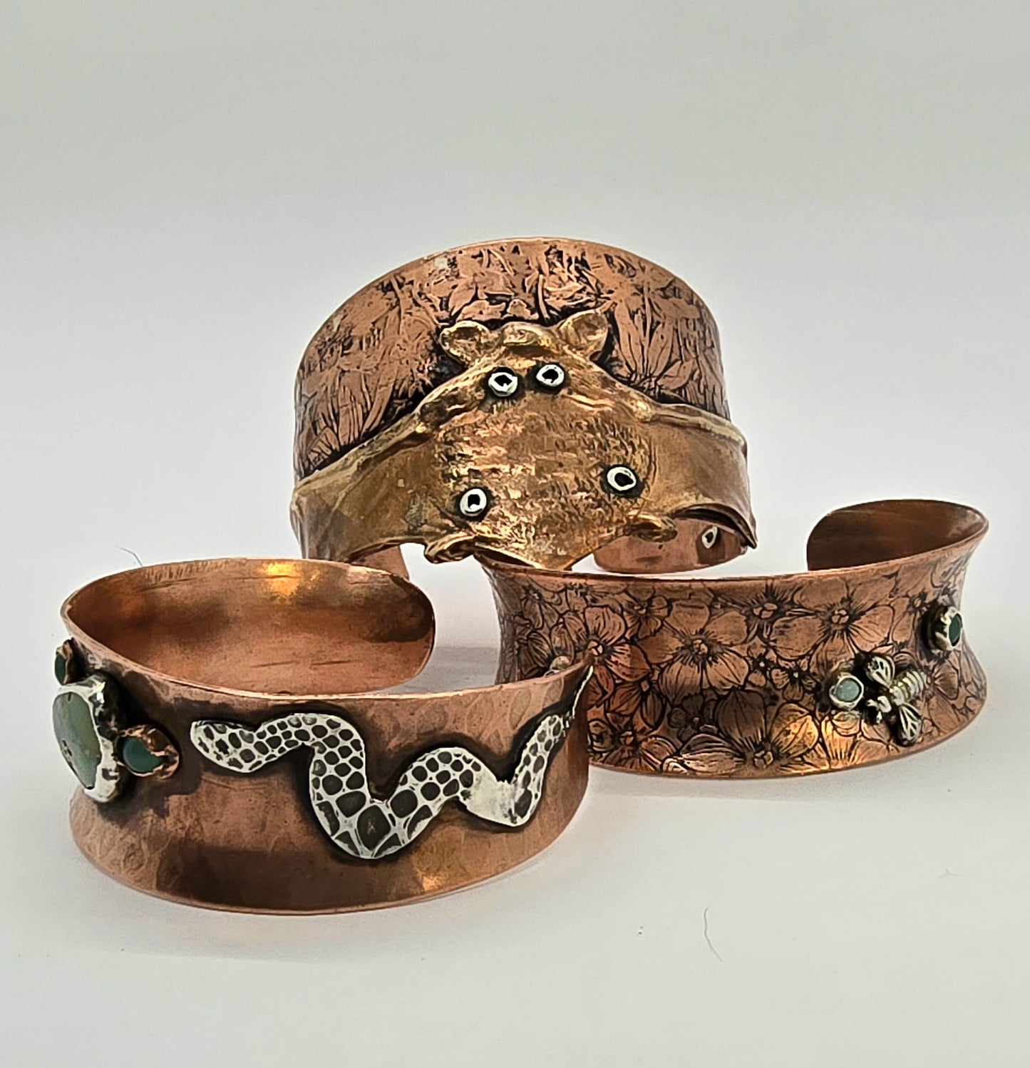 Copper Floral and Bee Cuff Bracelet