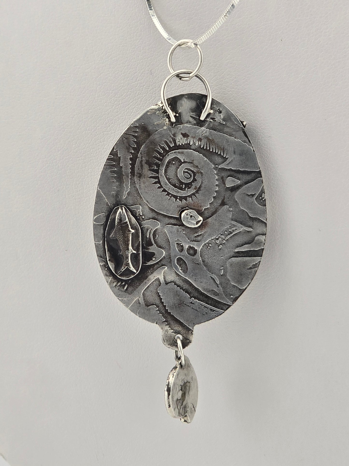 Fossil Petoskey Stone with Tourmaline Sterling Pendant Necklace