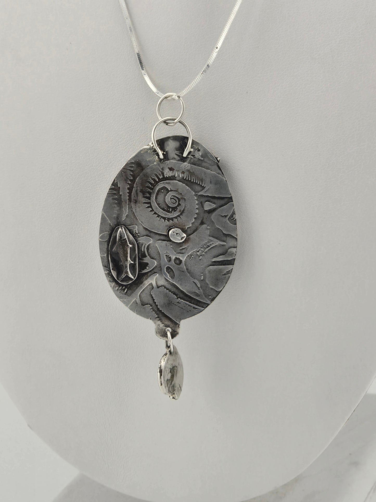Fossil Petoskey Stone with Tourmaline Sterling Pendant Necklace
