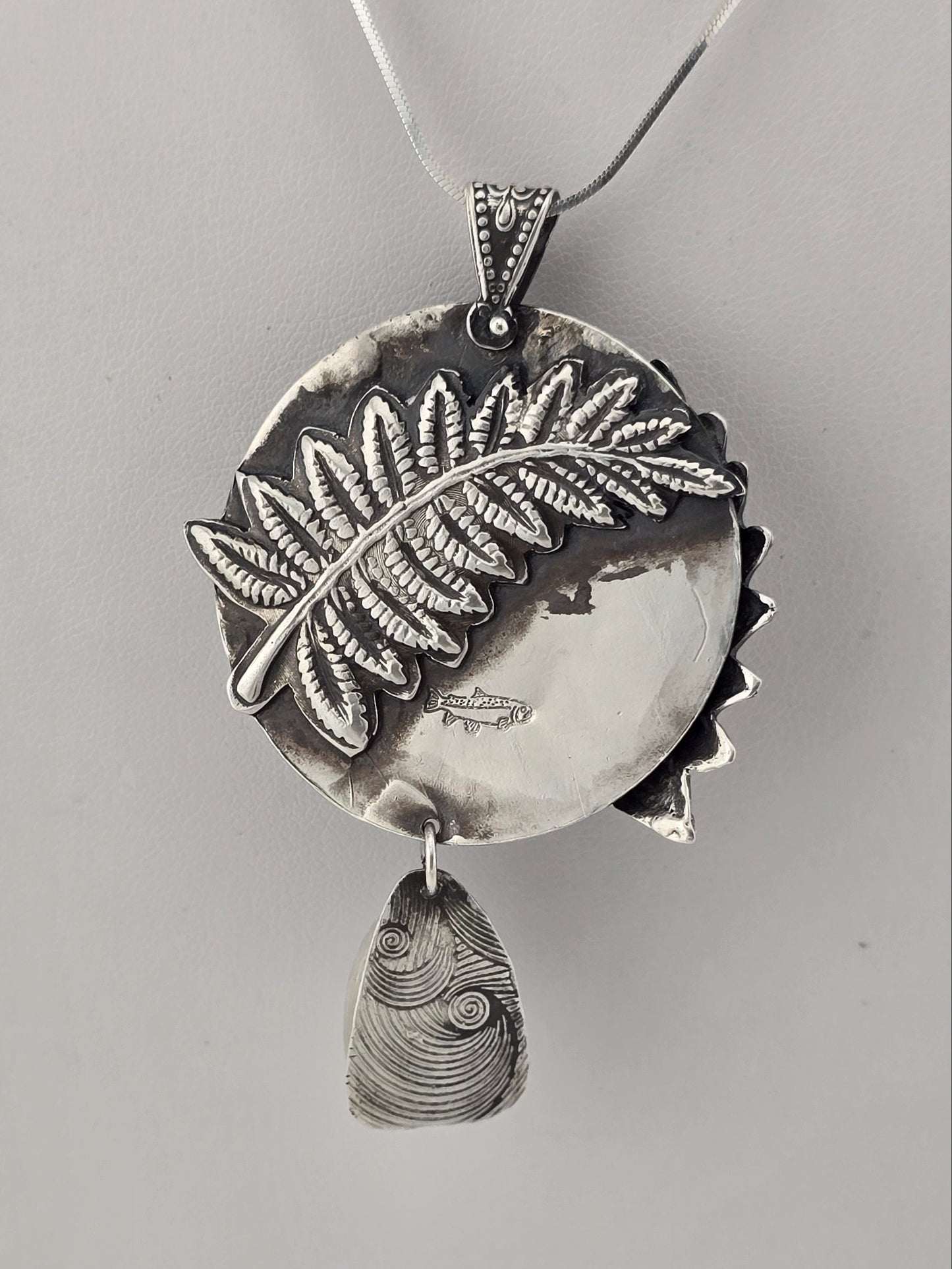 Imperial Jasper Fern Pendant with Labradorite Leaf - Sterling Silver Necklace