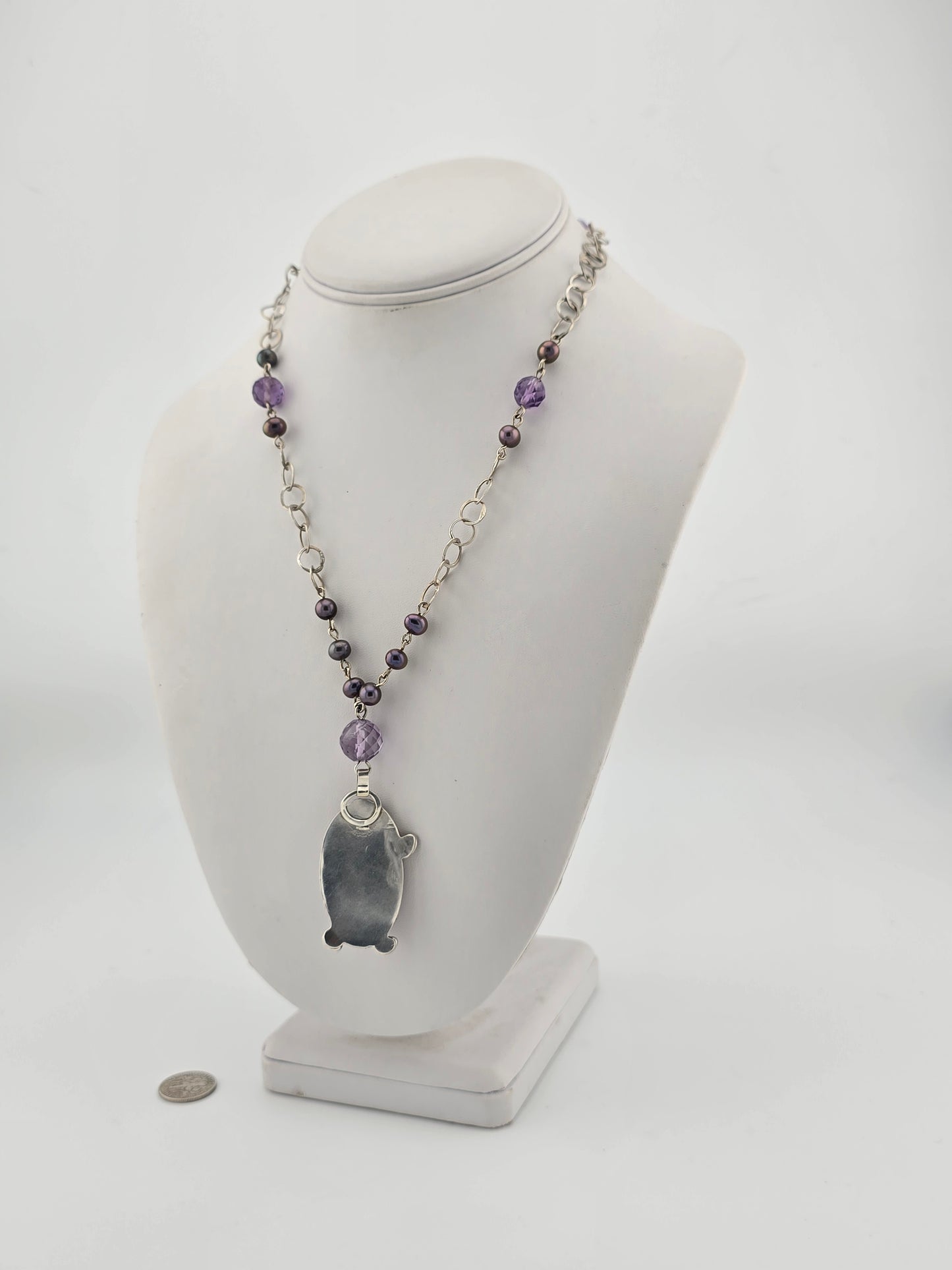 Purpurite and Pearl Necklace with Opal Accents