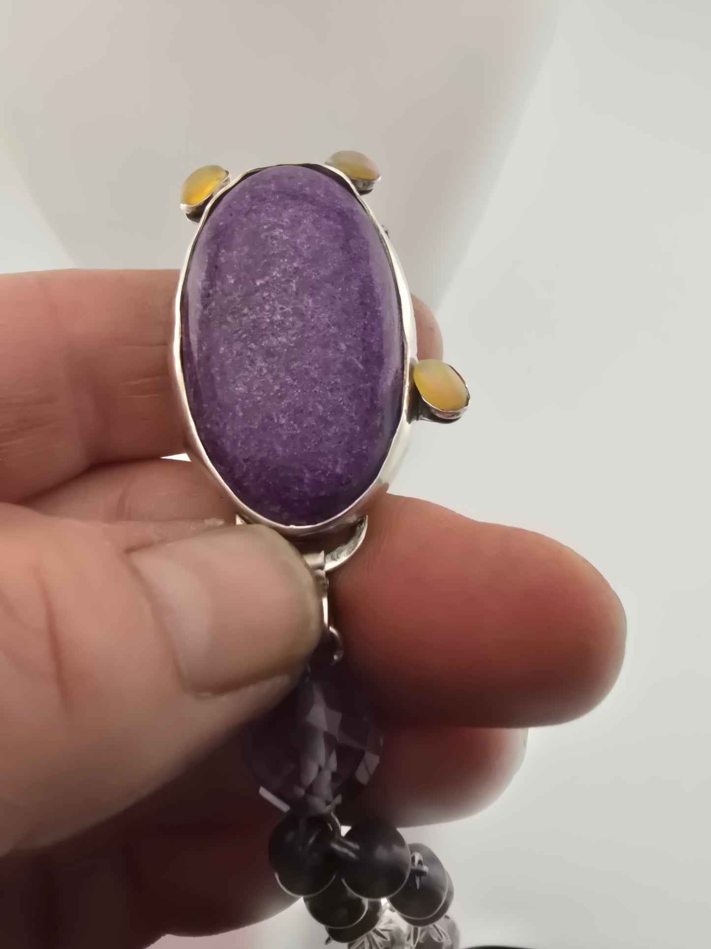 Purpurite and Pearl Necklace with Opal Accents