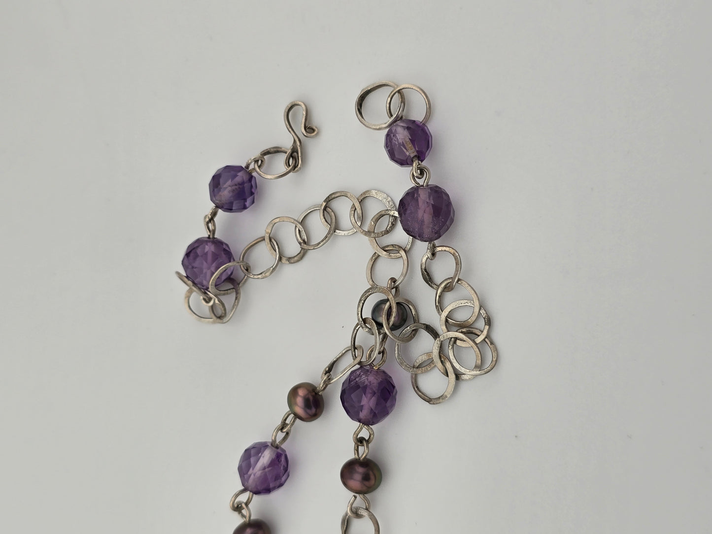 Purpurite and Pearl Necklace with Opal Accents
