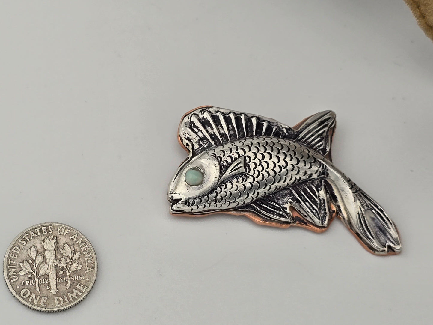 Fancy Sterling Fish Broach with Opal Eye