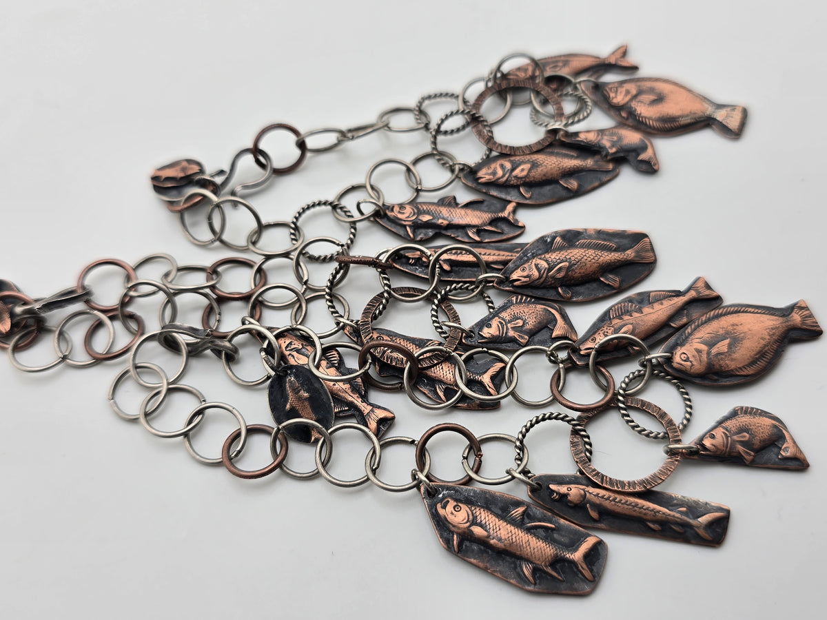 Fish On Copper and Silver Charm Bracelet