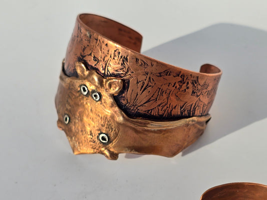 Copper and Bronze Floral Bat Cuff Bracelet