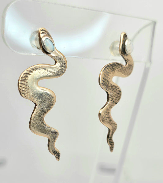 Bronze Snake 2 Opal Earrings