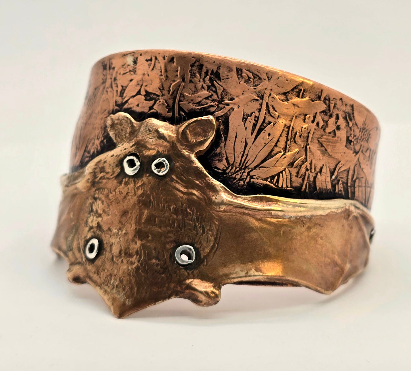 Copper and Bronze Floral Bat Cuff Bracelet