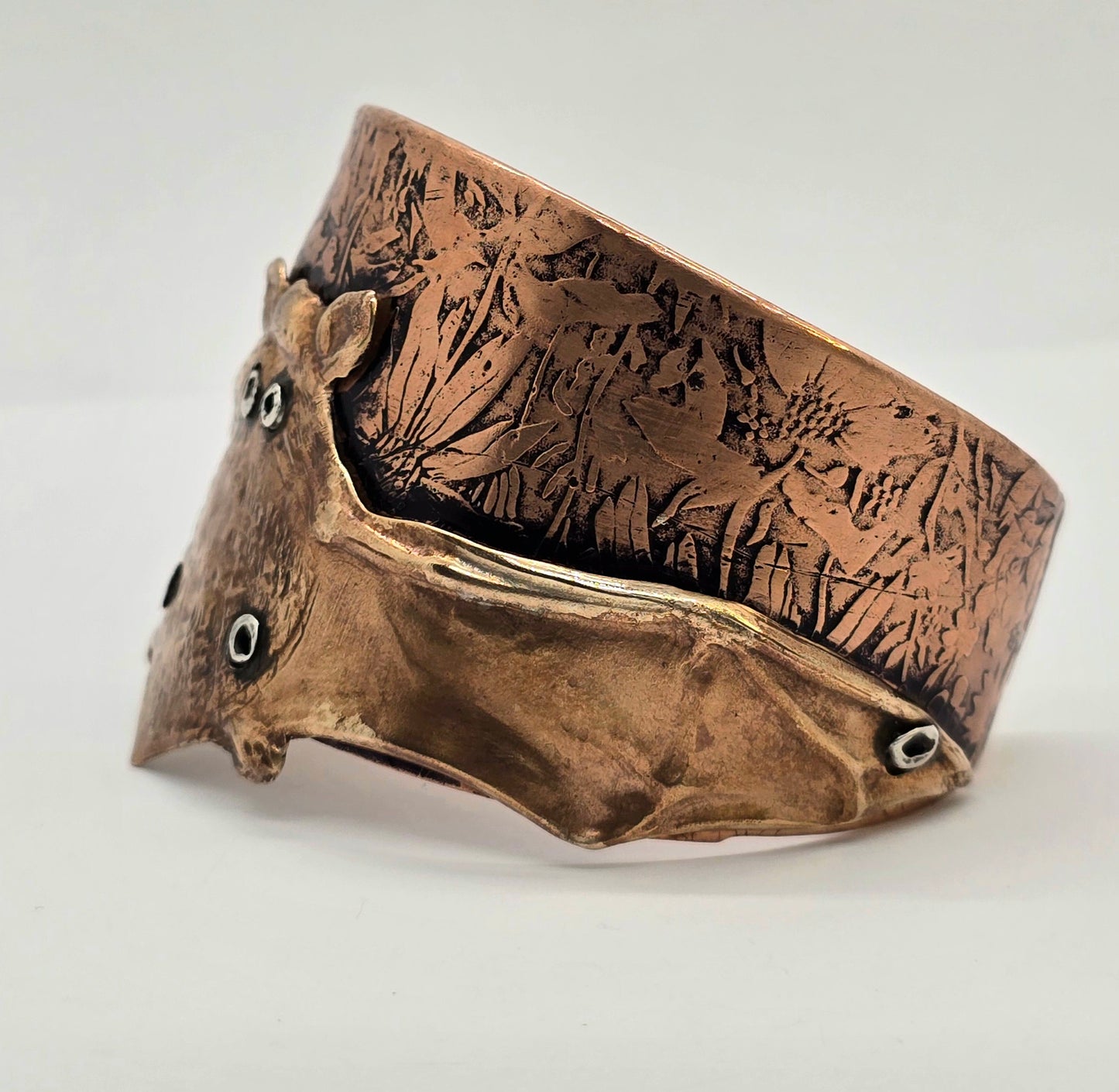 Copper and Bronze Floral Bat Cuff Bracelet