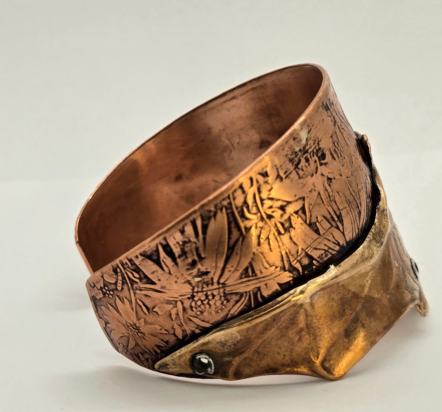 Copper and Bronze Floral Bat Cuff Bracelet