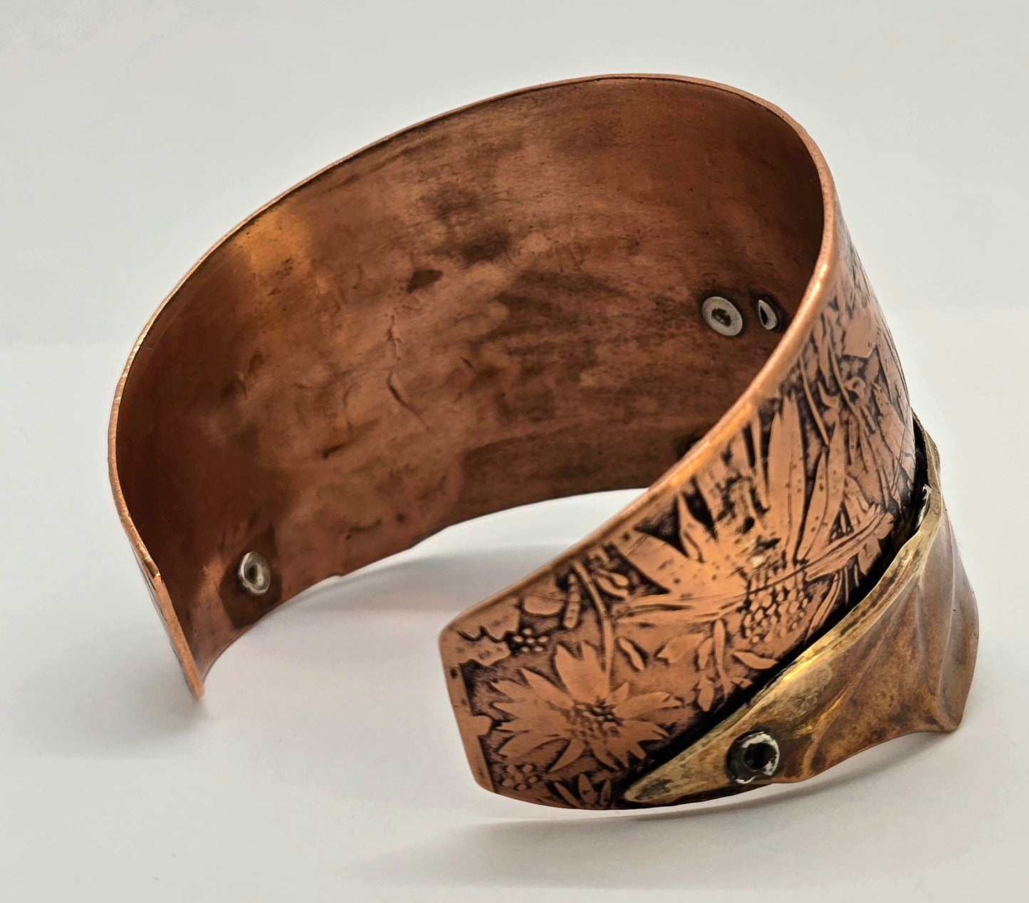 Copper and Bronze Floral Bat Cuff Bracelet