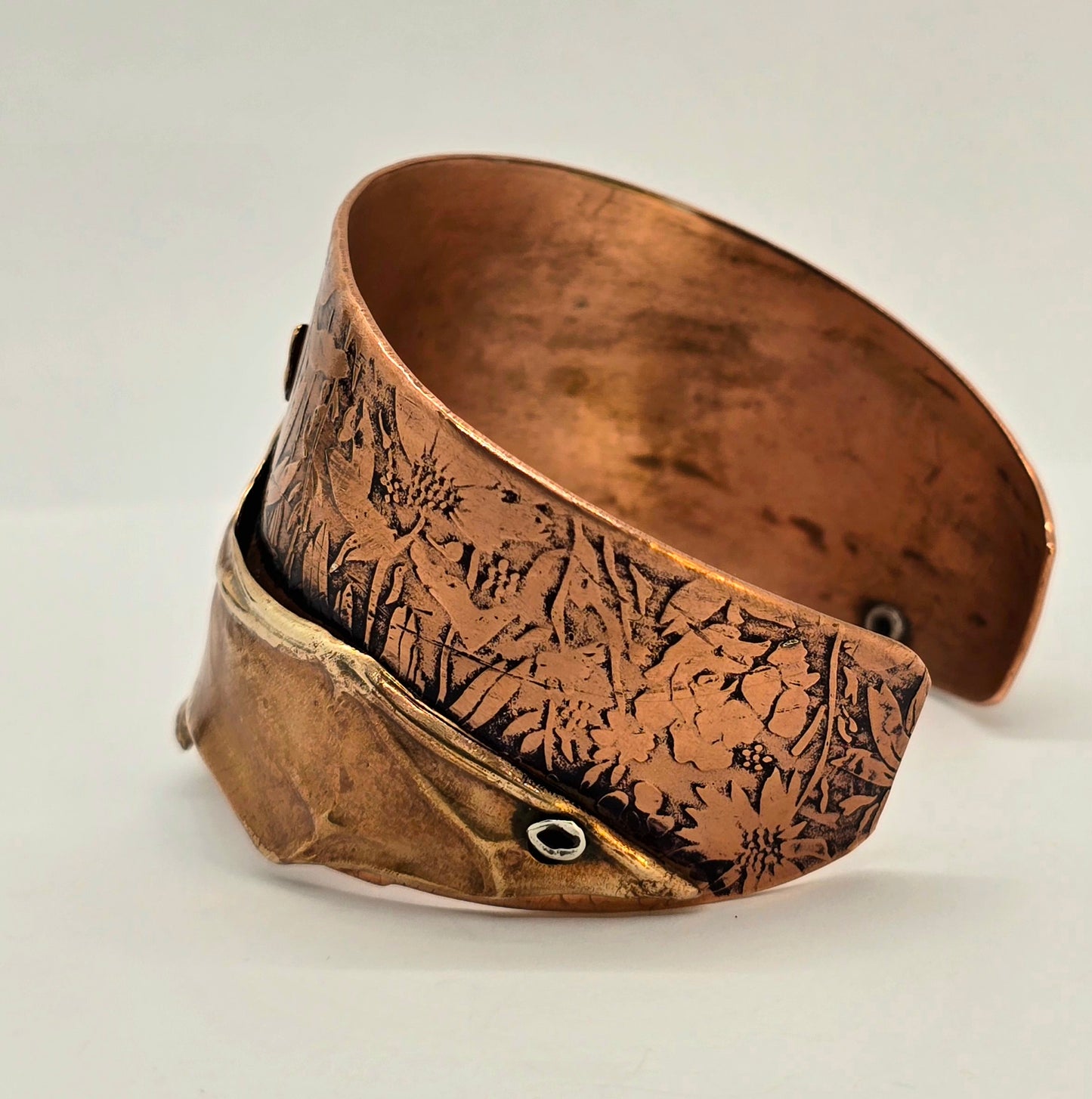 Copper and Bronze Floral Bat Cuff Bracelet