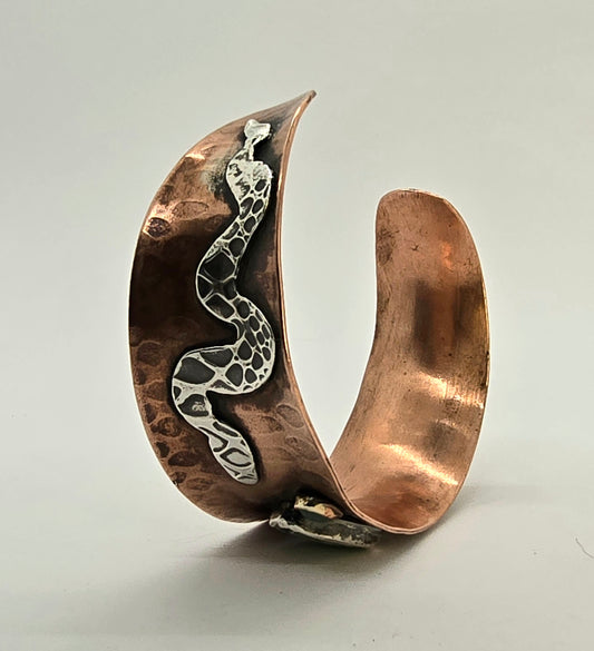 Copper Snake and Green Turquoise Cuff Bracelet