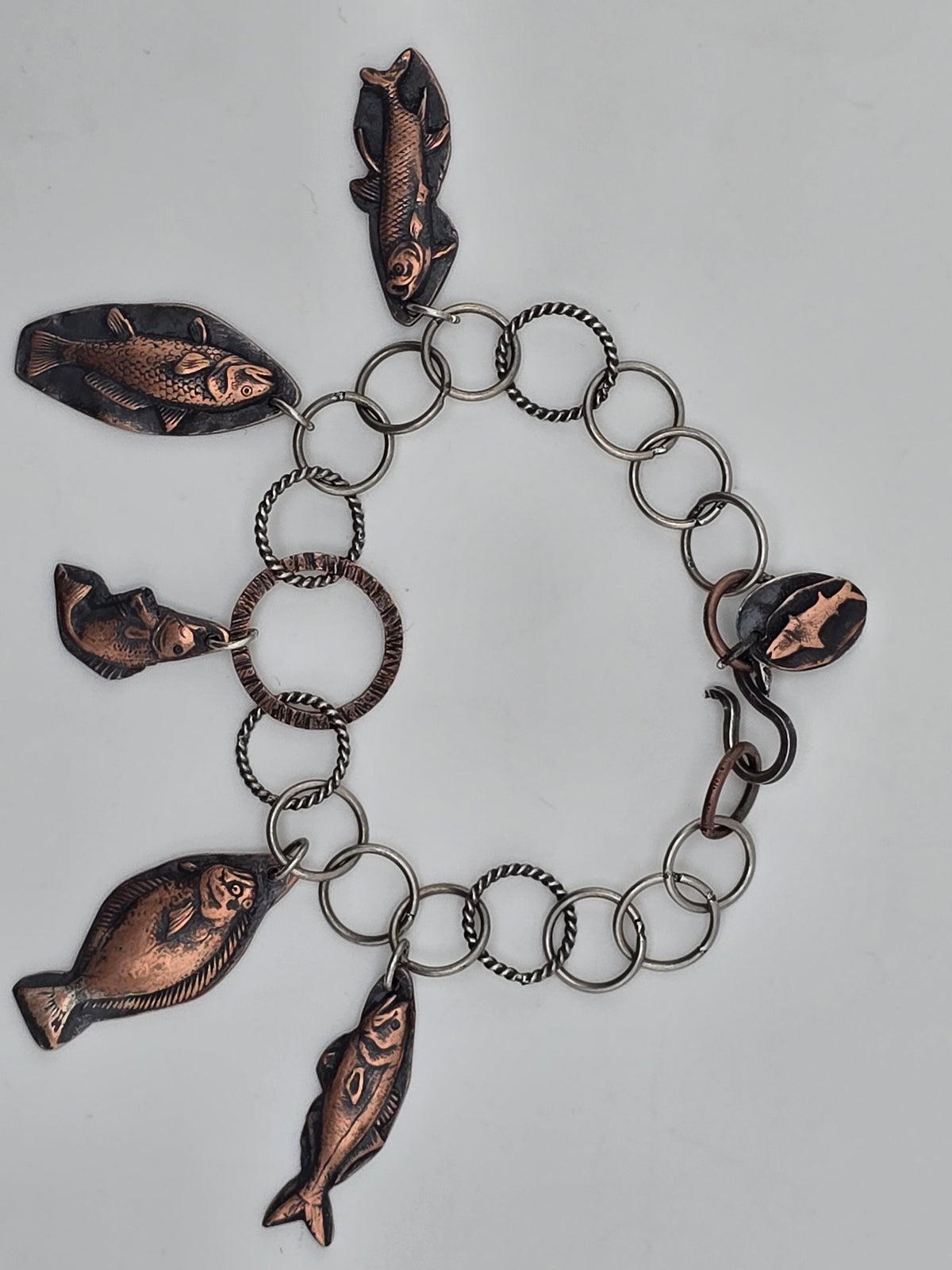 Fish On Copper and Silver Charm Bracelet