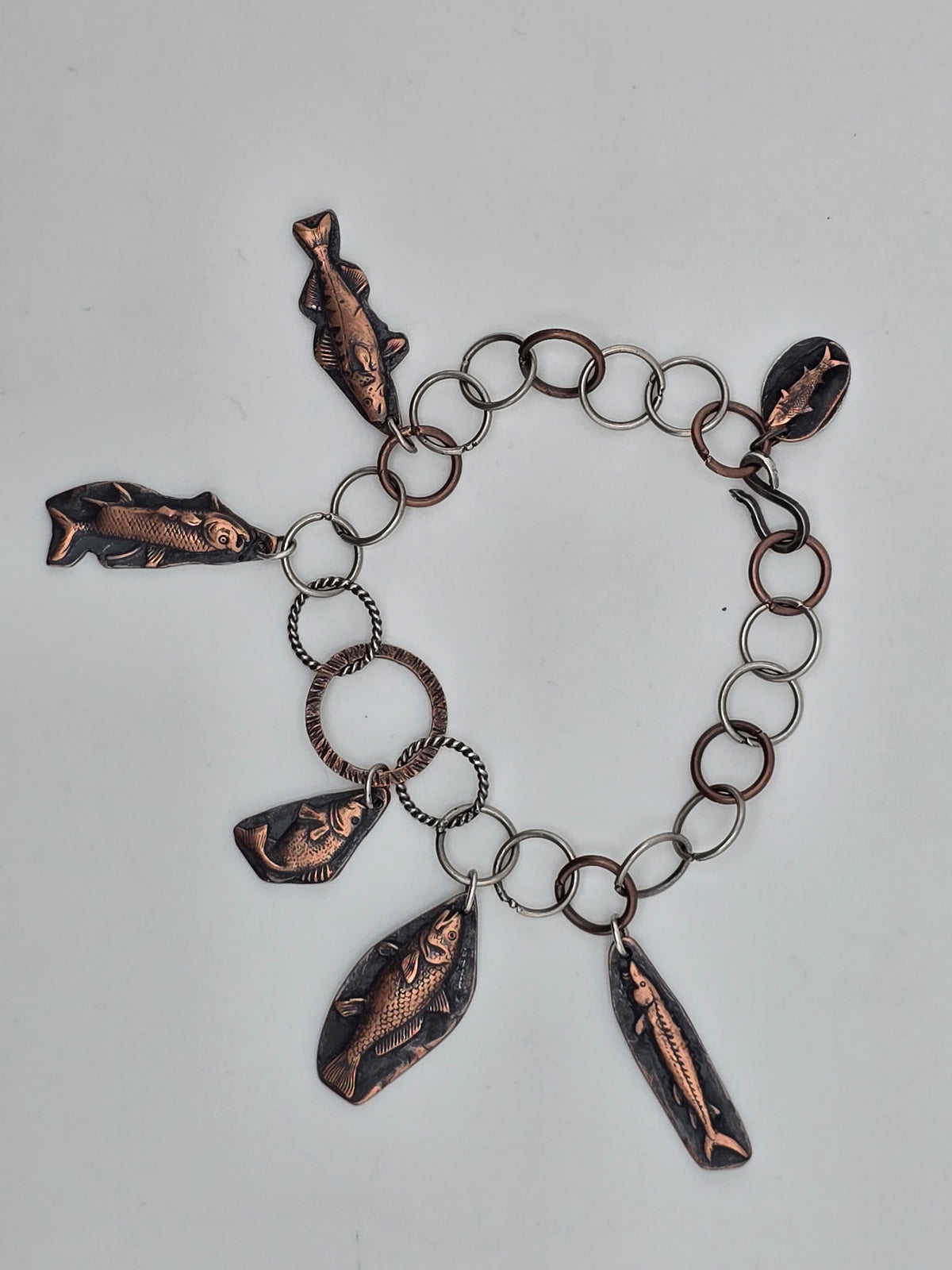 Fish On Copper and Silver Charm Bracelet (Copy)