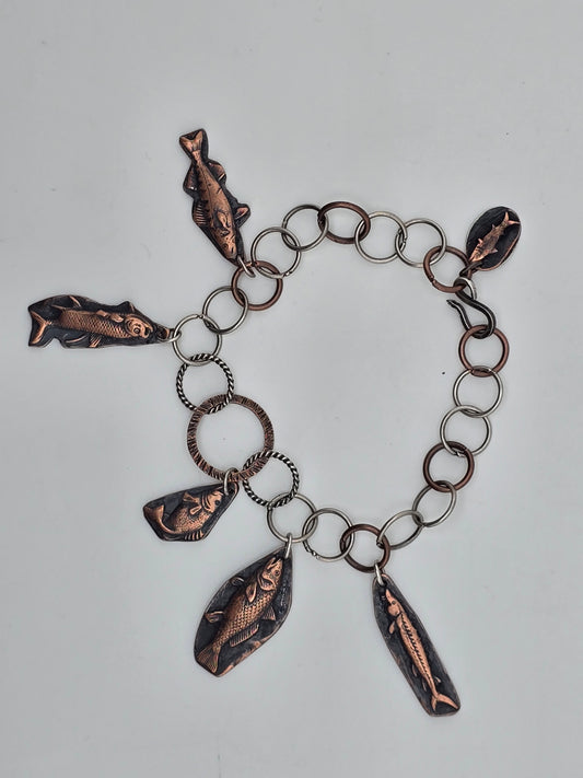 Fish On Copper and Silver Charm Bracelet (Copy)