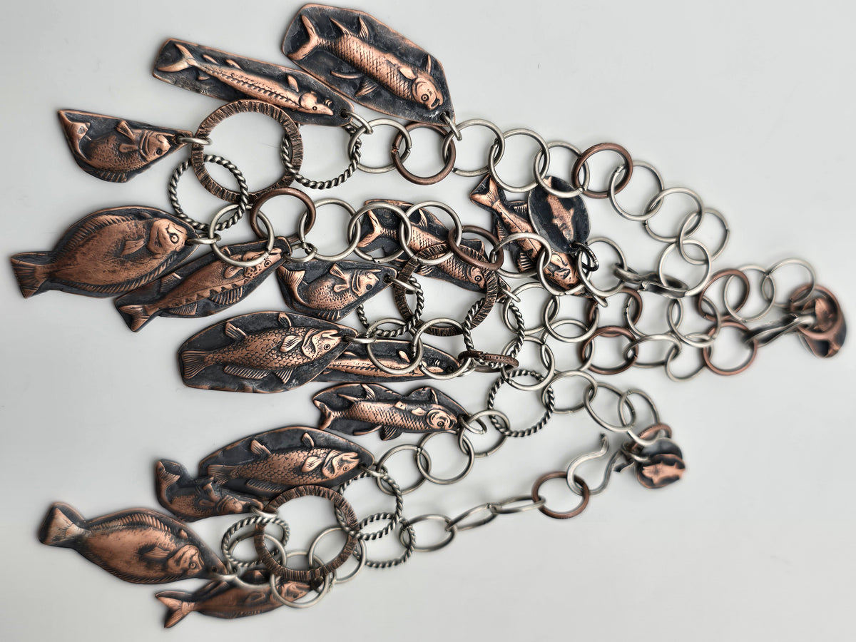 Fish On Copper and Silver Charm Bracelet