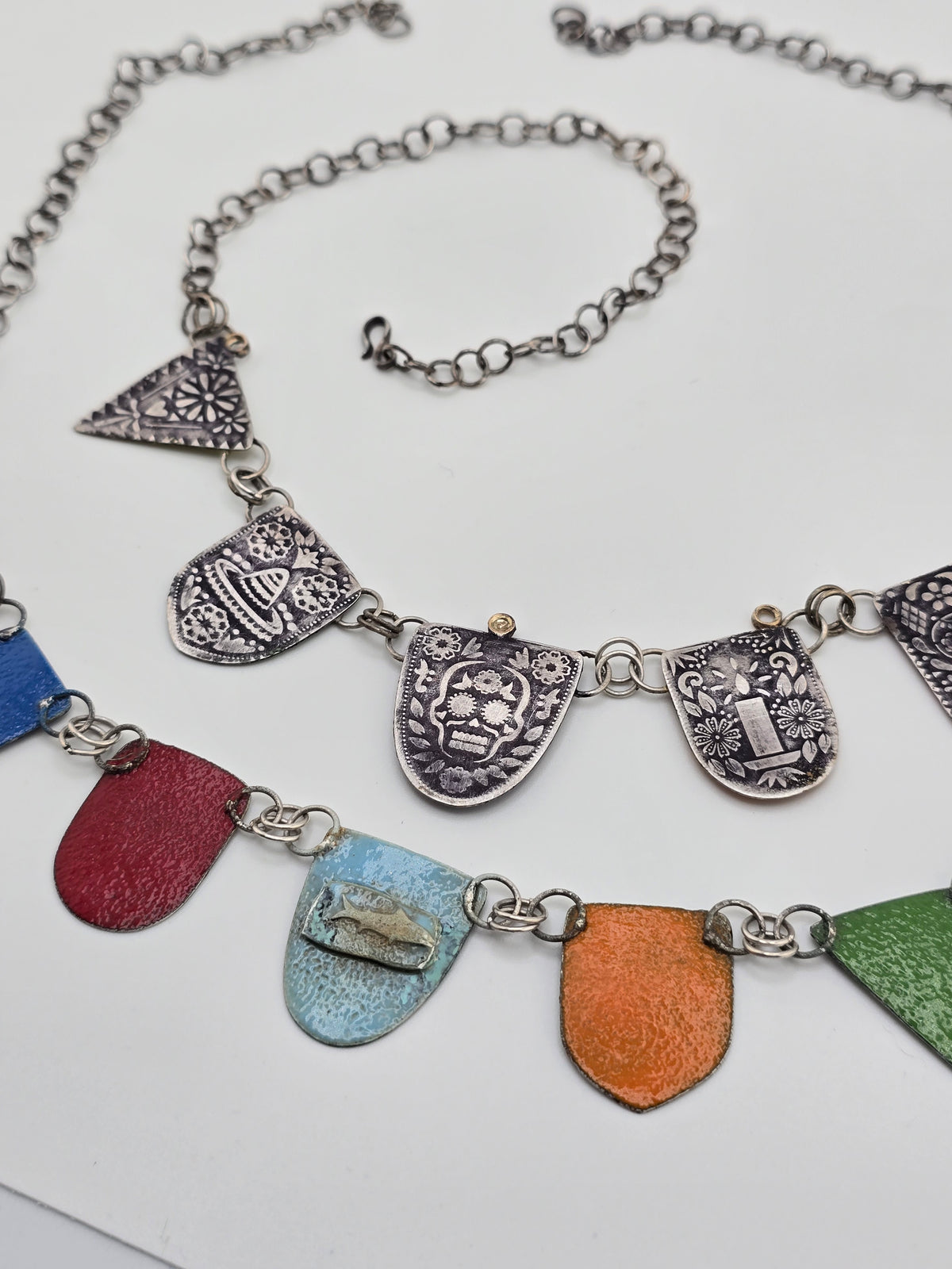 Papel Picado Silver and Enameled Necklace with 14k Gold Accents