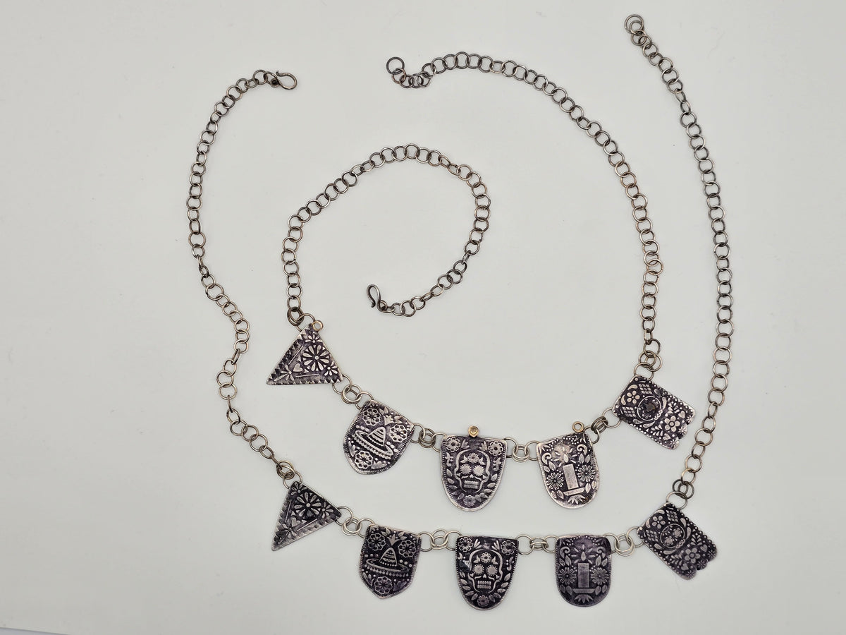 Papel Picado Silver and Enameled Necklace with 14k Gold Accents