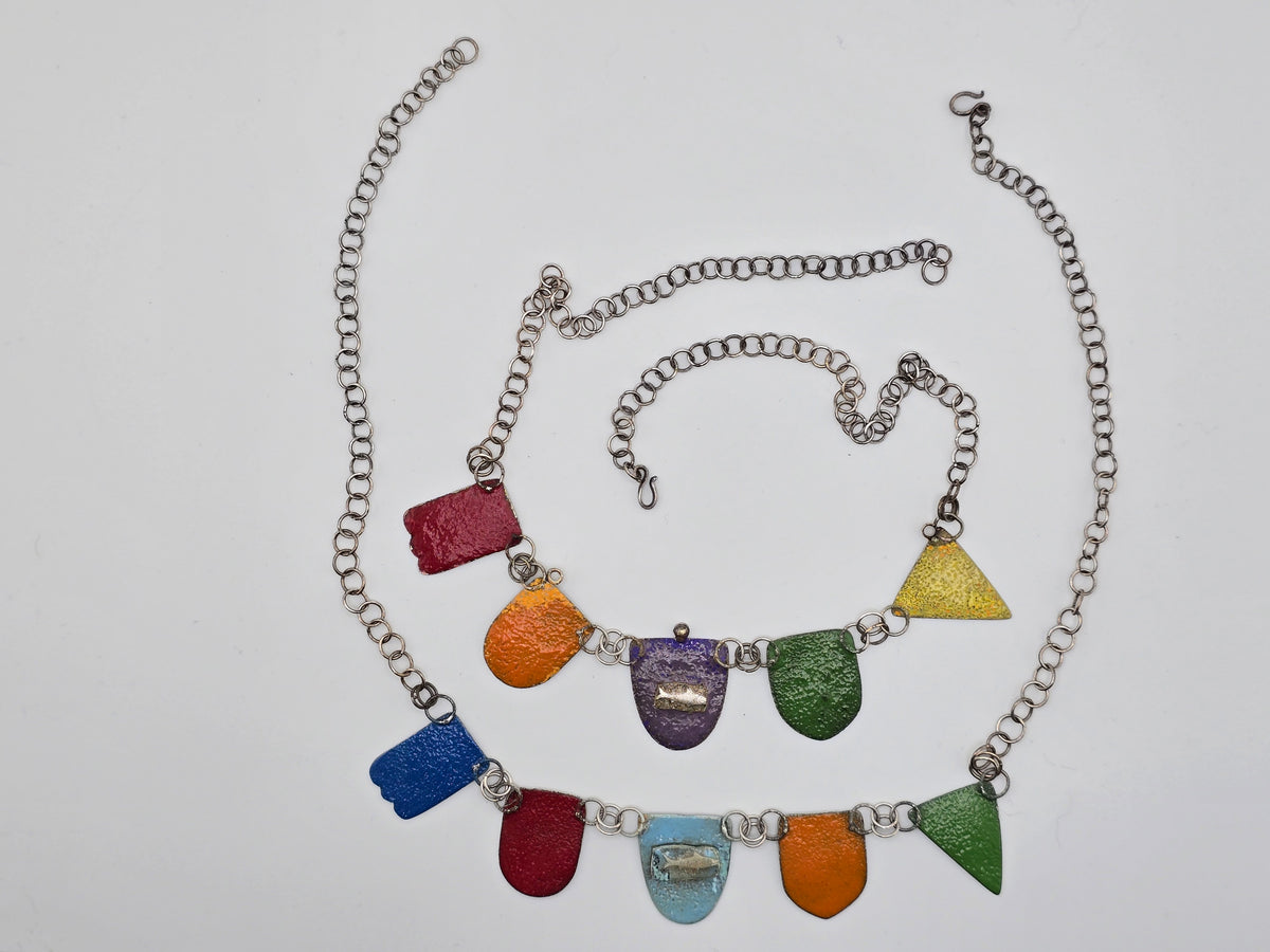 Papel Picado Silver and Enameled Necklace with 14k Gold Accents