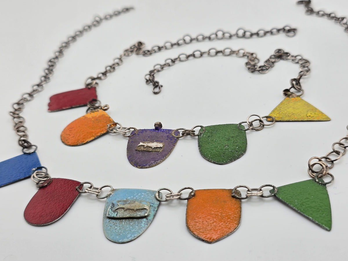Papel Picado Silver and Enameled Necklace with 14k Gold Accents
