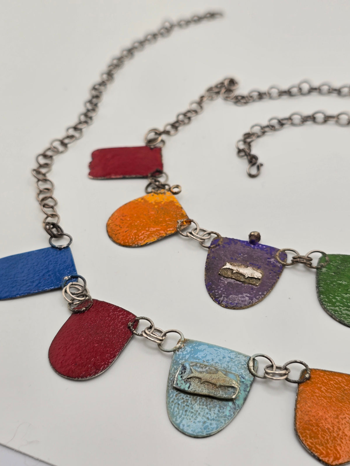 Papel Picado Silver and Enameled Necklace with 14k Gold Accents