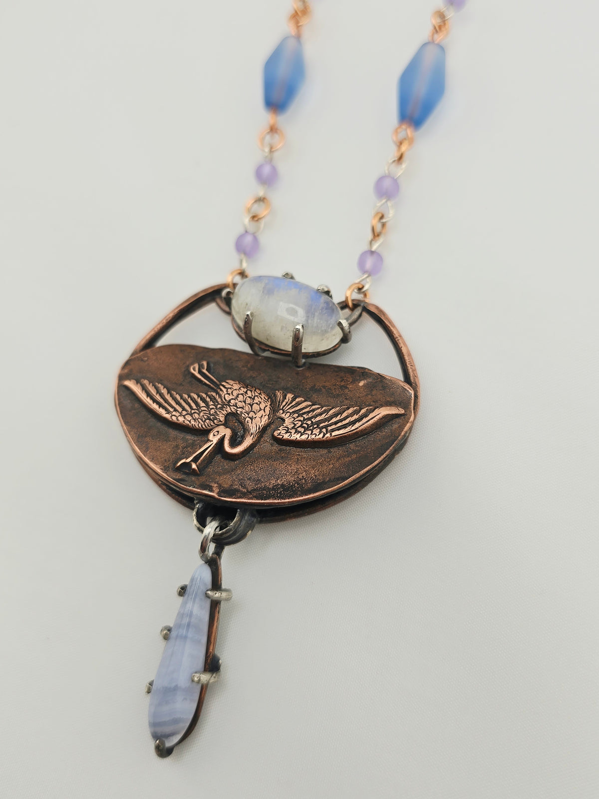 Great Blue Heron  Copper and Silver Neckace