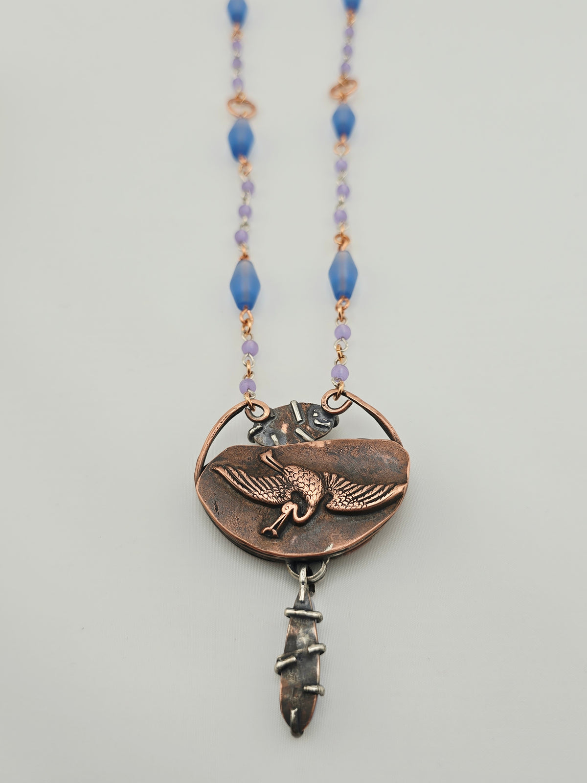 Great Blue Heron  Copper and Silver Neckace